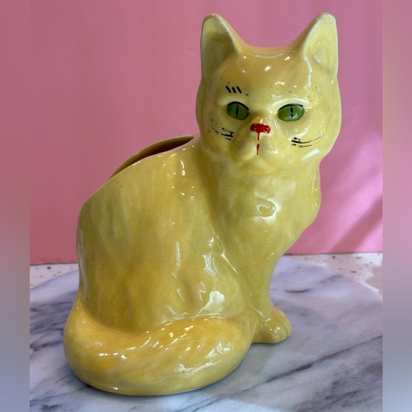 Antique Vintage Yellow Cat‎ Vase - Picture 2 of 11